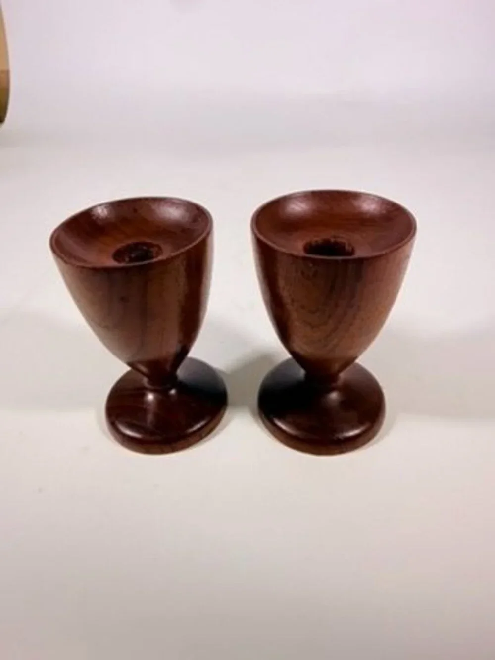 Wood Candleholders Pair Set 2 Burma Teak Mid Century Vintage Danish Style Home T
